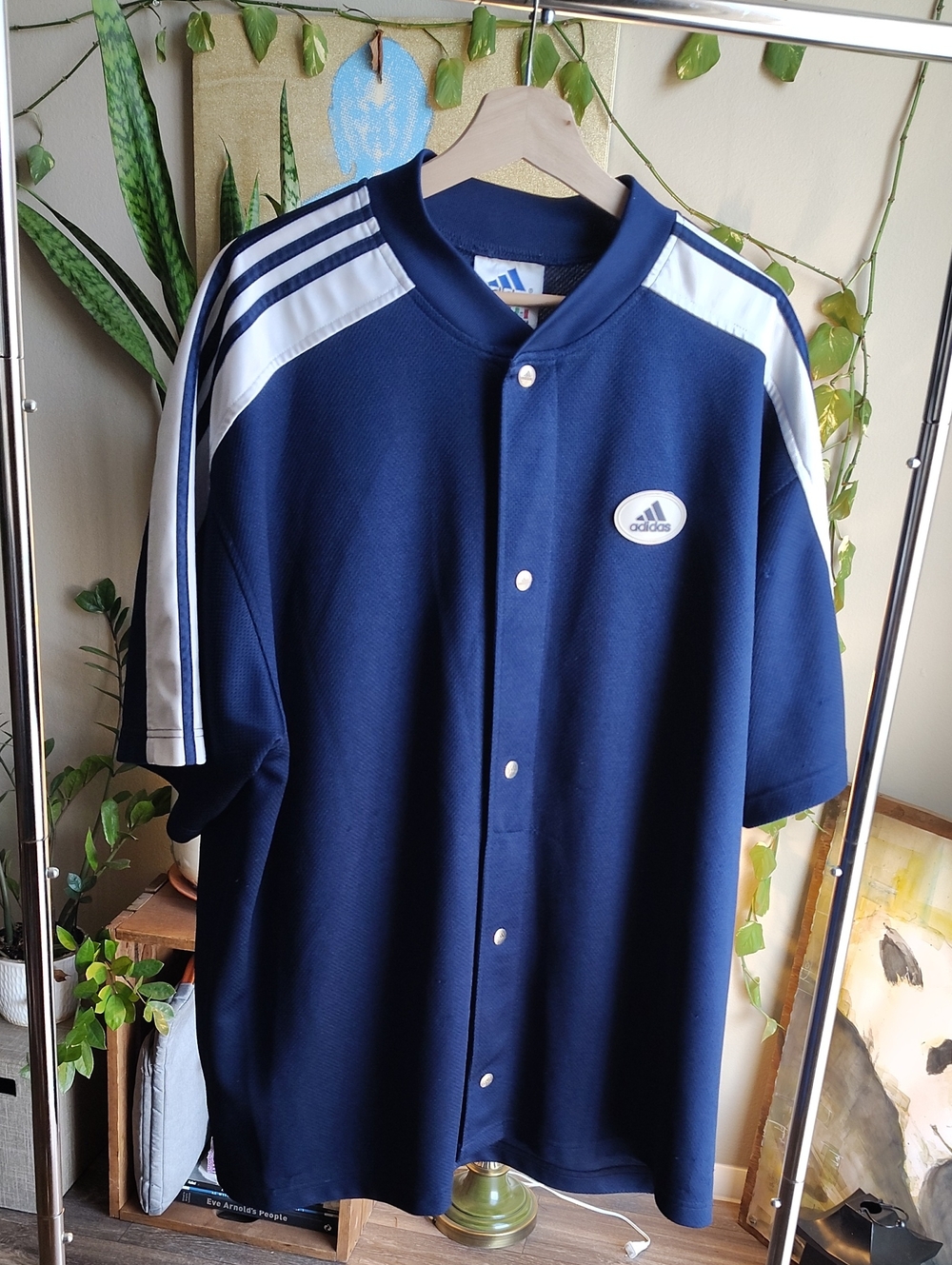 Vintage Adidas Navy Blue Short-Sleeve Warmup Athletic Shirt